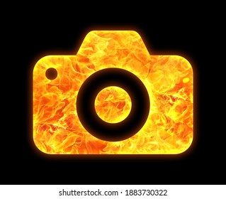 Camera Lense Fire Flames Icon Logo Burning Glow, 3d Illustration