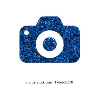 Camera Lense Glitter Blue Icon Logo Symbol, 3d Illustration