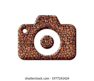 Camera Lense Sign, Coffee Beans Icon Logo Symbol, 3d Illustration