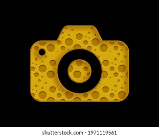 Camera Lense Yellow Food Cheese Icon Logo Symbol, 3d Illustration
