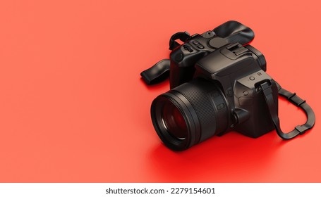 Camera on a red background. 3d render