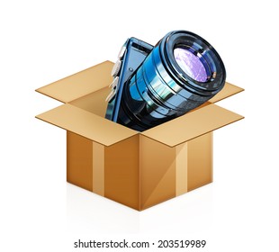 camera out of the box on a white background