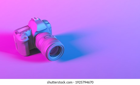 camera in purple neon lighting close up, 3d illustration - Powered by Shutterstock