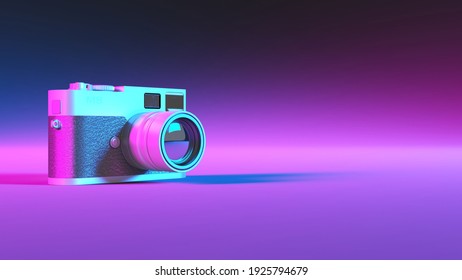 camera in purple neon lighting close up, 3d illustration - Powered by Shutterstock