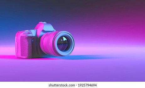 camera in purple neon lighting close up, 3d illustration - Powered by Shutterstock