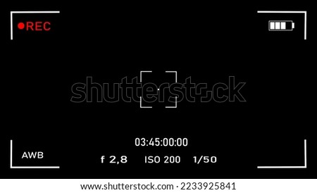 Camera recording screen overlay with alpha channel. Dslr camera frame viewfinder, screen of video recorder digital display with multiple settings and timer. 4K Camcorder Interface for Camcorders.