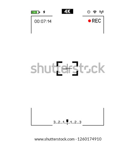 Camera vertical viewfinder template. 4K resolution video rec frame isolated on white background. Record video snapshot photography
