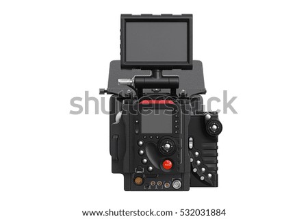 Camera video digital professional, back view. 3D rendering