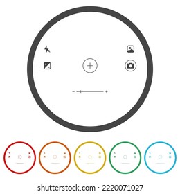 Camera Viewfinder Frame. Set Icons In Color Circle Buttons