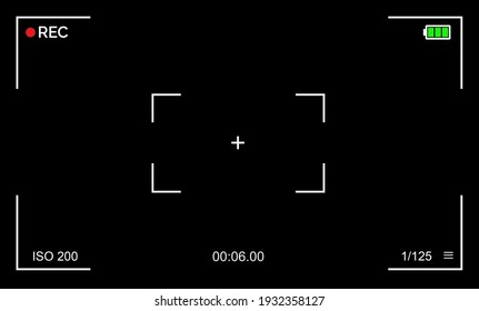 Camera Viewfinder. Camera Recording Screen With Alpha Channel. Black Background.