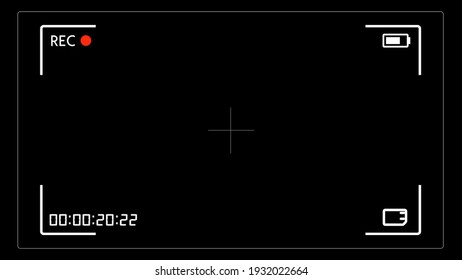 Camera viewfinder white guide Recording with timecode on black screen