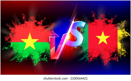 Cameroon and Burkina Faso ongoing trade war conflict. Flag of two countries opposite to each other with vs text and background black