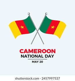 Cameroon National Day poster illustration. Two crossed Cameroon flags on a pole icon. Flag of Cameroon graphic design element. Template for background, banner, card. May 20. Important day - Powered by Shutterstock