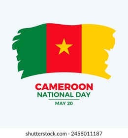 Cameroon National Day poster illustration. Grunge Cameroon flag icon. Paintbrush Cameroon flag graphic design element. Template for background, banner, card. May 20. Important day - Powered by Shutterstock