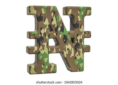 Camouflage Army Nigerian Nair Symbol, 3D Rendering Isolated On White Background