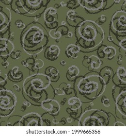 Camouflage Style. Spirals Pattern.  Abstract Seamless Pattern. Round Curls, Botanical Motives.