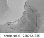 Campeche, state of Mexico. Grayscale elevation map with lakes and rivers