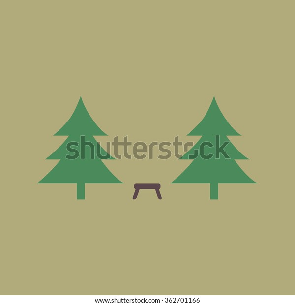 Camping among the trees. Simple flat color
icon on colorful
background