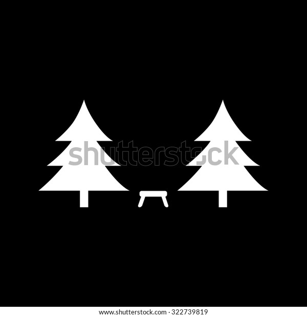 Camping among the trees. Simple icon. Black\
and white. Flat\
illustration