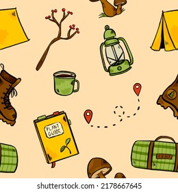 Camping Equipment Pattern, Seamless Camping Gear Background Wallpaper