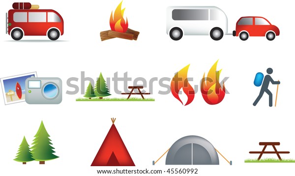 camping\
and outdoor detailed color illustration icon\
set