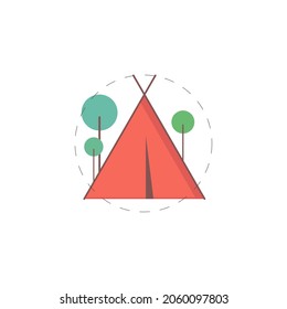 Camping Tent Isolated Illustration On White Background. Camping Tent Clipart. Camping Tent Flat Icon.