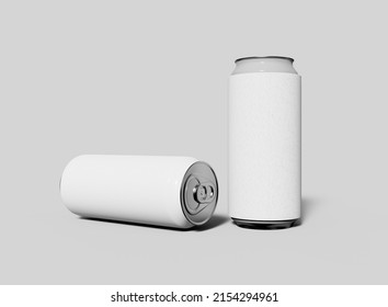 Can With Polystyrene Cooler Mockup. Isolated Can Koozie. 3d Rendering