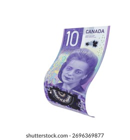 Canada 10 Dollar Falling Note Money, High quality currency banknote for finance, education, 3D modeling, stock. References and global monetary identity and value.
