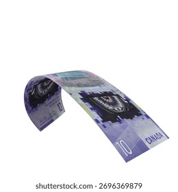 Canada 10 Dollar Falling Payment Bank Note, High quality currency banknote for finance, education, 3D modeling, stock. References and global monetary identity and value.