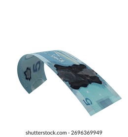 Canada 5 Dollar Falling Payment Bank Note, High quality currency banknote for finance, education, 3D modeling, stock. References and global monetary identity and value.