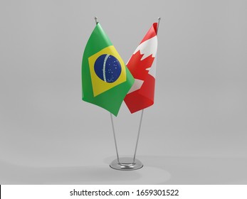 Canada - Brazil Cooperation Flags, White Background - 3D Render