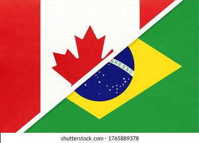 Canada and Brazil, symbol of national flags from textile. Relationship, partnership and championship between two American countries.