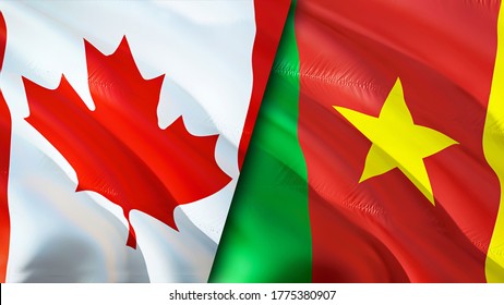 Canada And Cameroon Flags. 3D Waving Flag Design. Canada Cameroon Flag, Picture, Wallpaper. Canada Vs Cameroon Image,3D Rendering. Canada Cameroon Relations Alliance And Trade,travel,tourism Concept
