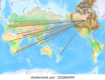 Canada Concept Map Centerd On Asia Pacific, Export Concept Map For Canada On White Background Suitable For Export Concepts. File Is Suitable For Digital Editing And Large Size Prints.