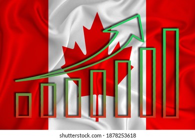 Canada Flag With A Graph Of Price Increases For The Country's Currency. Rising Prices For Shares Of Companies And Cryptocurrencies. Economic Recovery Concept. 3D Rendering