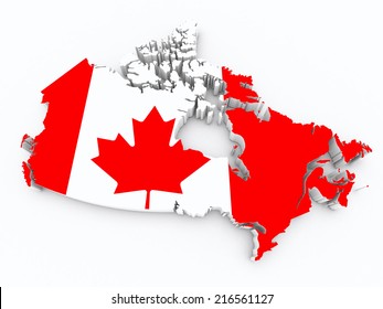 Canada Flag On 3d Map