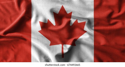 Canada Flag Painting On High Detail Of Wave Cotton Fabrics . 3D Illustration .