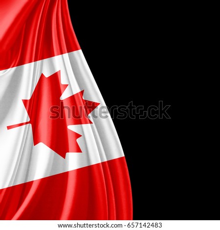 Canada flag  of silk with copyspace for your text or images and black background-3D illustration