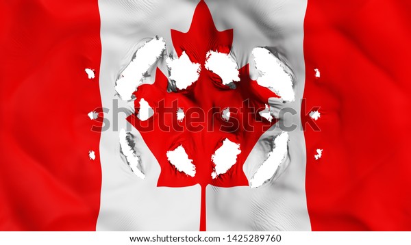 Canada flag with a small holes, white\
background, 3d\
rendering