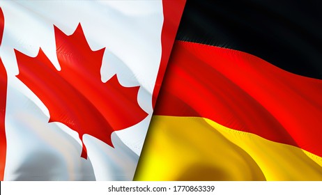 Canada And Germany Flags. 3D Waving Flag Design. Canada Germany Flag, Picture, Wallpaper. Canada Vs Germany Image,3D Rendering. Canada Germany Relations Alliance And Trade,travel,tourism Concept
