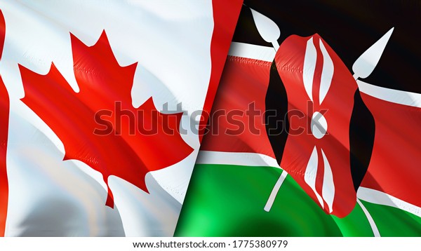 カナダとケニアの国旗 なびく3d国旗のデザイン カナダのケニア国旗 写真 壁紙 カナダとケニアの画像 3dレンダリング カナダ ケニア関係同盟と貿易 旅行 観光のコンセプト のイラスト素材