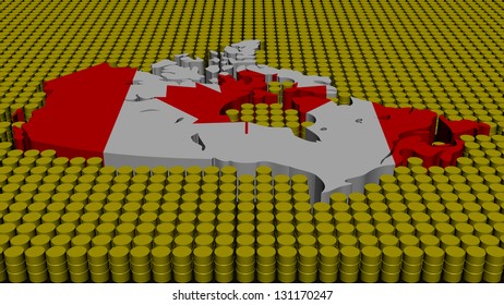 Canada Map Flag With Oil Barrels Illustration