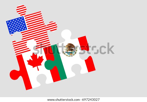 カナダ メキシコ 米国国旗のパズルピース Nafta合意のコンセプト画像 のイラスト素材