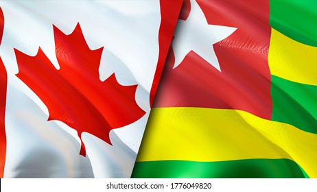 Canada And Togo Flags. 3D Waving Flag Design. Canada Togo Flag, Picture, Wallpaper. Canada Vs Togo Image,3D Rendering. Canada Togo Relations Alliance And Trade,travel,tourism Concept
