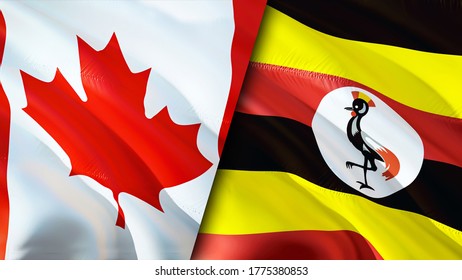 Canada And Uganda Flags. 3D Waving Flag Design. Canada Uganda Flag, Picture, Wallpaper. Canada Vs Uganda Image,3D Rendering. Canada Uganda Relations Alliance And Trade,travel,tourism Concept
