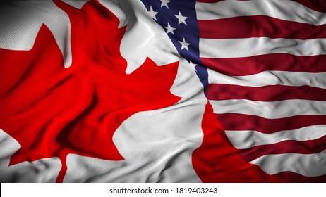 Canada - US Combined Flag | Canada And United States Relations Concept - 3D Illustration