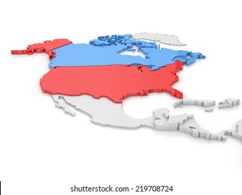 Canada And USA 3d Map, Isolated On White