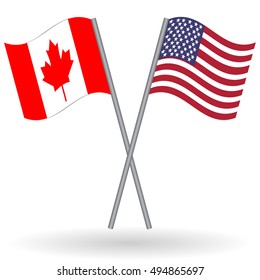 Usa Canada Flags Crossed Waving Flat Stock Vector (Royalty Free ...