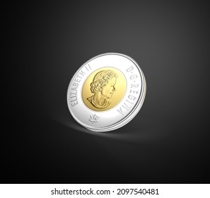 canadian currency, coin 3d rendering illustration. black background