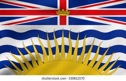 Canadian provincial BC patriotic element and official symbol. Canada banner and background. Flag of the Canadian province of British Columbia waving in the wind, real fabric texture. 3D illustration